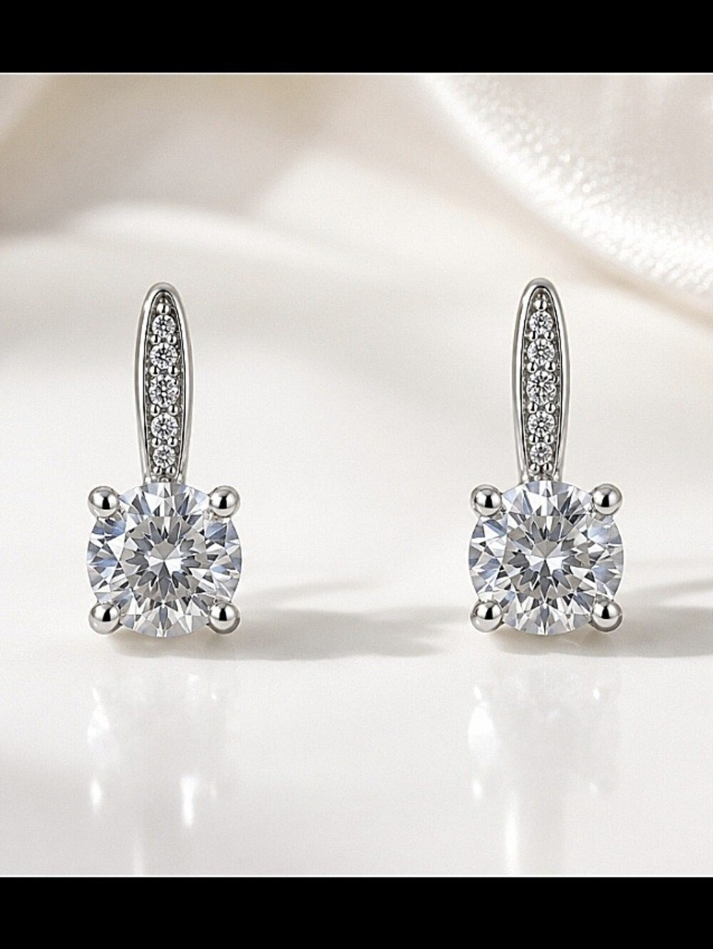 Genevive White Gold-Plated Cubic Zirconia Drop Earrings Studs